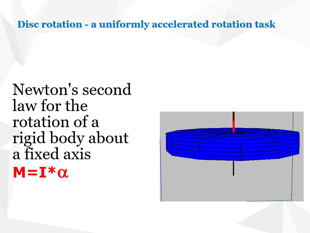 Newton’s second law for rotation: torque equals moment of inertia times angular acceleration